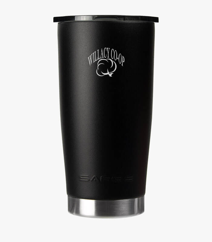 Black 20 ounce tumbler can be logoed