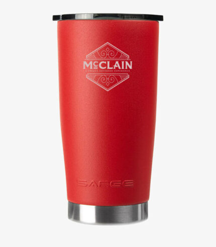 Red 20 ounce tumbler can be logoed