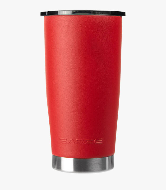 Red 20 ounce tumbler can be logoed