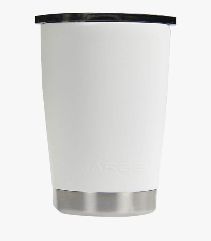 White lowball tumbler holds 10 ounces and can be logoed