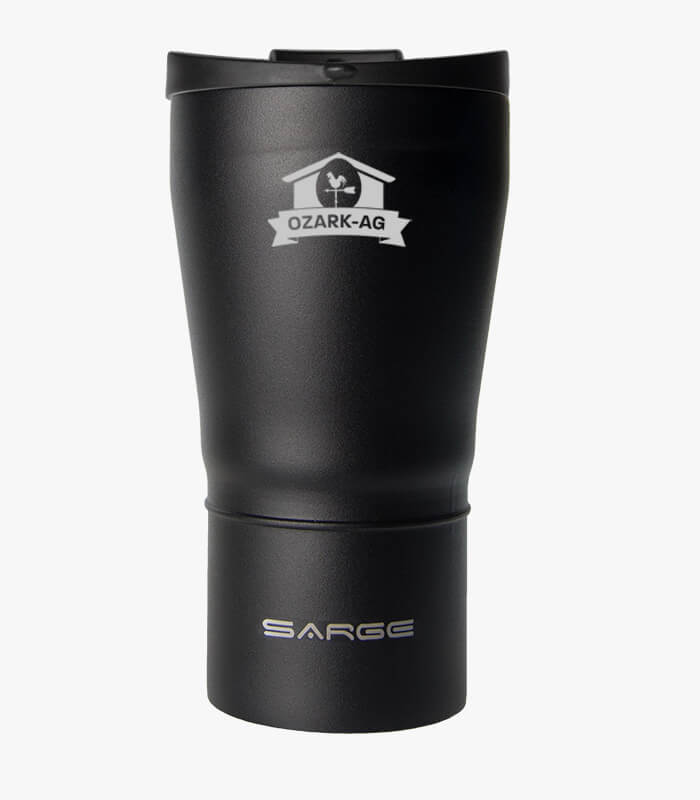 Black Super Cup tumbler holds 24 ounces and can be laser engraved with your logo