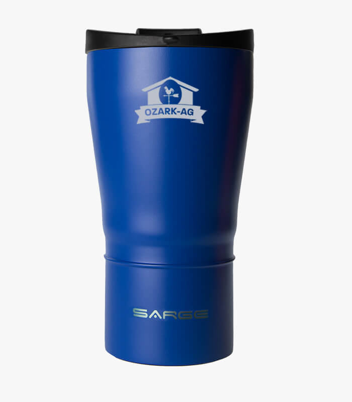 Blue Super Cup tumbler holds 24 ounces and can be laser engraved with your logo