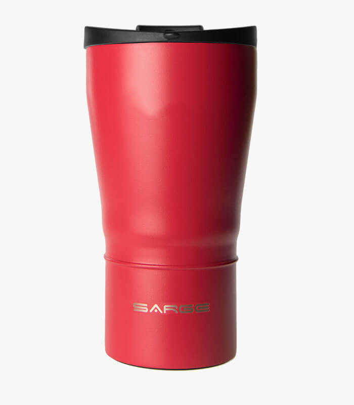 Red Super Cup tumbler holds 24 ounces and can be laser engraved with your logo