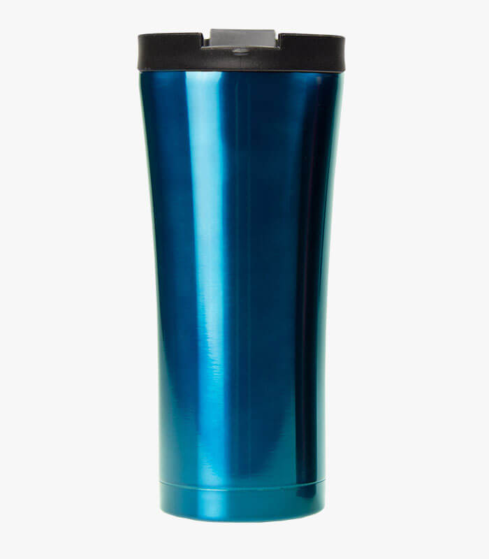 Blue 16 ounce coffee tumbler can be custom logoed