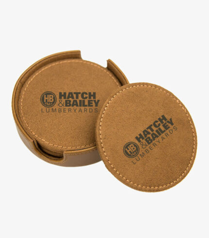 Set of five suede coasters can be laser engraved with a logo