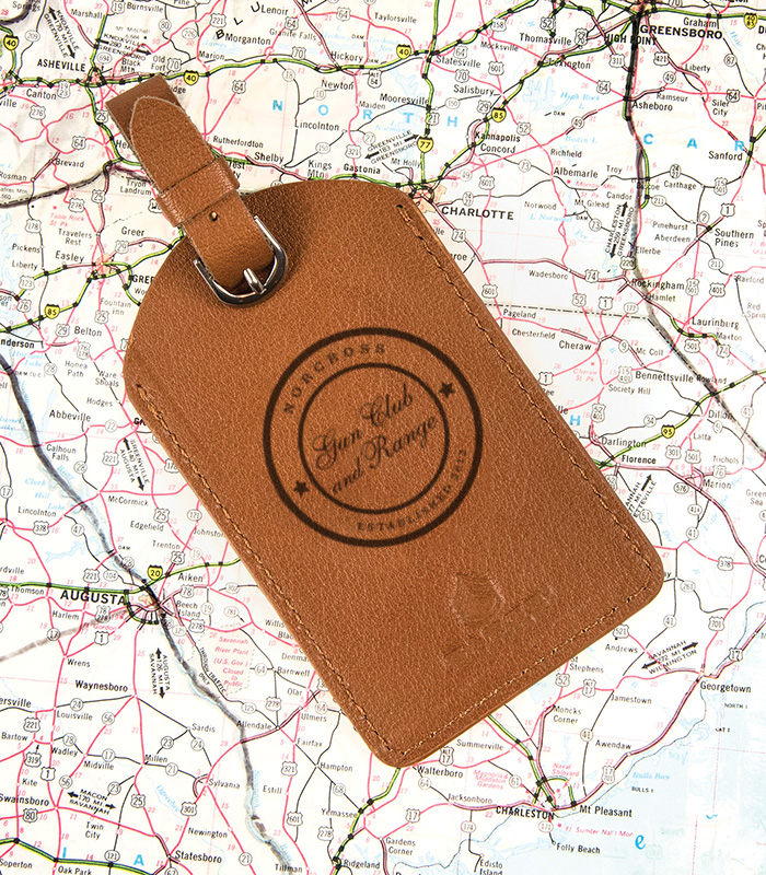 Italian leather luggage tag can be engraved with a logo