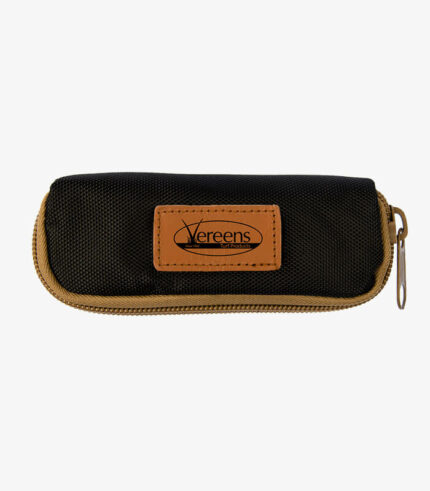 Nylon case can hold up to 2 knives. Leather patch can be engraved with a logo.