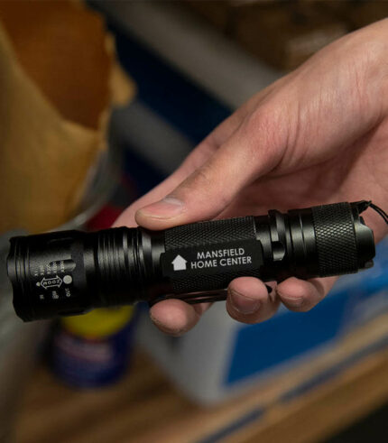 Tactical black LED flashlight can be llaser engraved with your logo