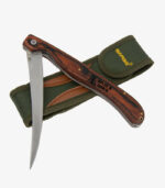 Pakkawood folding fillet knife fits in a tackle box when folded., can be logoed