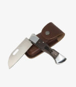 Chef knife with leather pouch engraved with logo