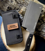The Chop meat cleaver has a 6" full tang blade. The sheath can be laser engraved