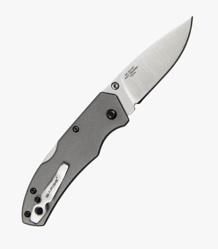 Gray everyday carry knife can be laser engraved with your logo