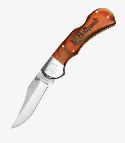 Pakkawood Lock back knife engraved with logo