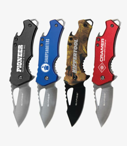 Black, blue, red & camo handled knives & multi-tools with bottle openers