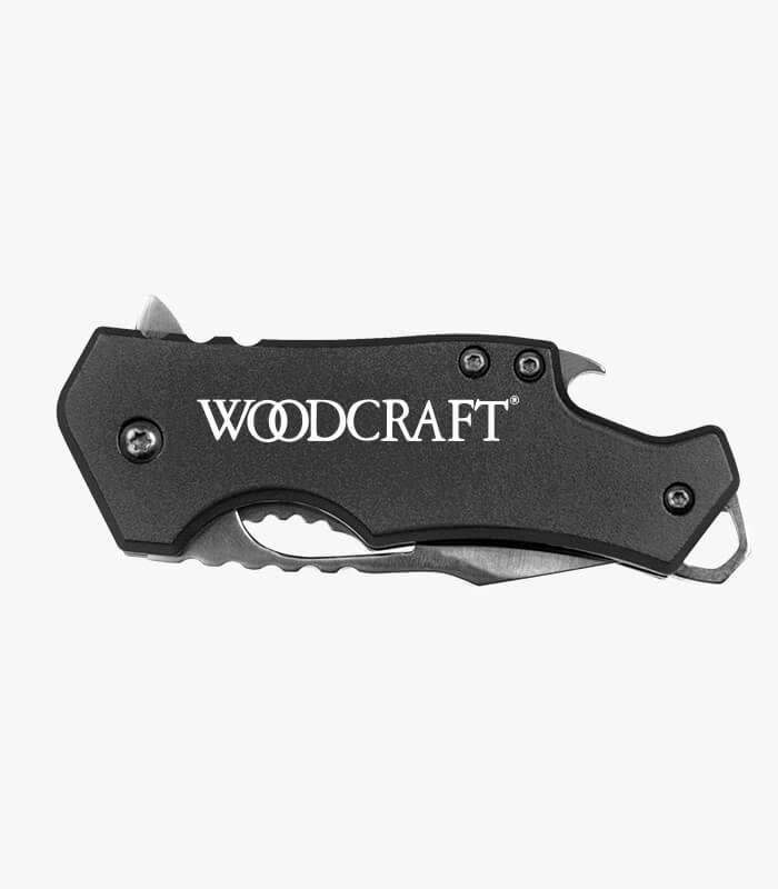 A black handled knife & multi-tool with bottle opener