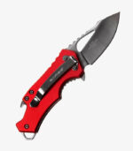 A red handled knife & multi-tool with bottle opener