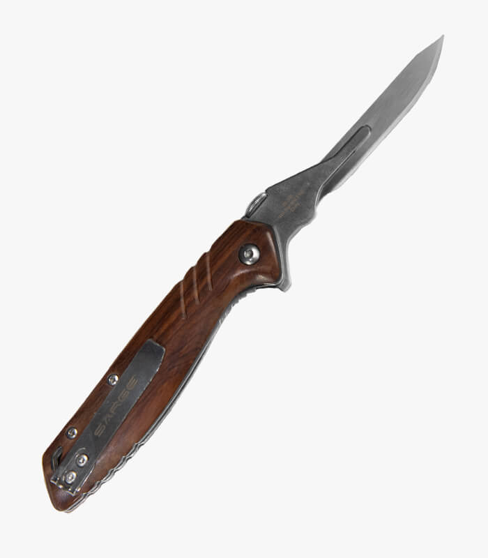 Revive wood handle blade has a quick change blade. It can be logoed