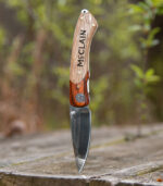 The Ranger wood handle knife can be logoed