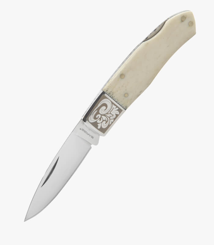 White bone decorative lock back folder knife