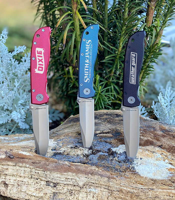 Red,blue and black everyday carry diamond pattern knife can be logoed.