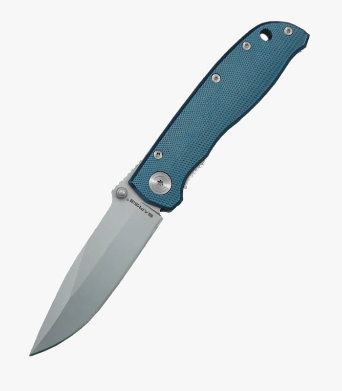 Blue everyday carry diamond pattern knife can be logoed.