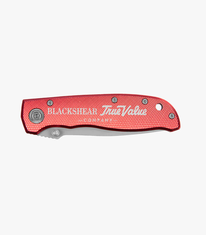 Red everyday carry diamond pattern knife can be logoed.