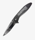 Black tactical Knife engraved with logo
