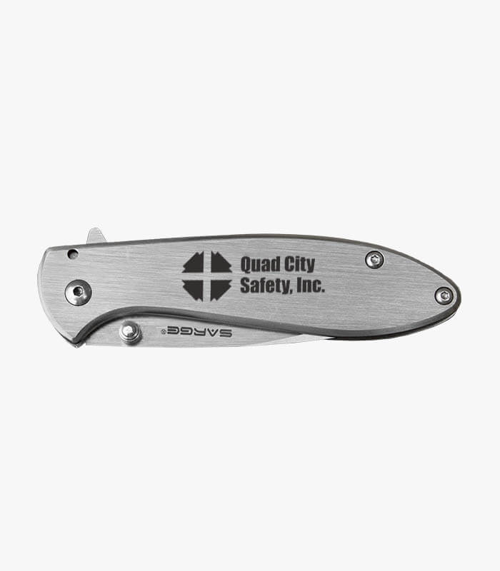 Chome swift assist knife engraved with logo