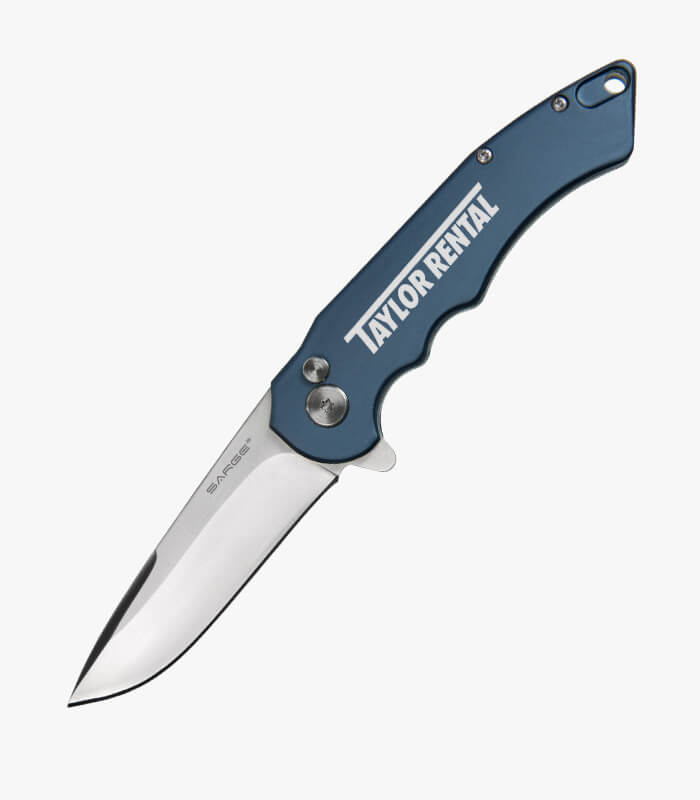 Anodized Aluminum Folder Knife engraved with logo