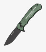 Engraved green tactical knife