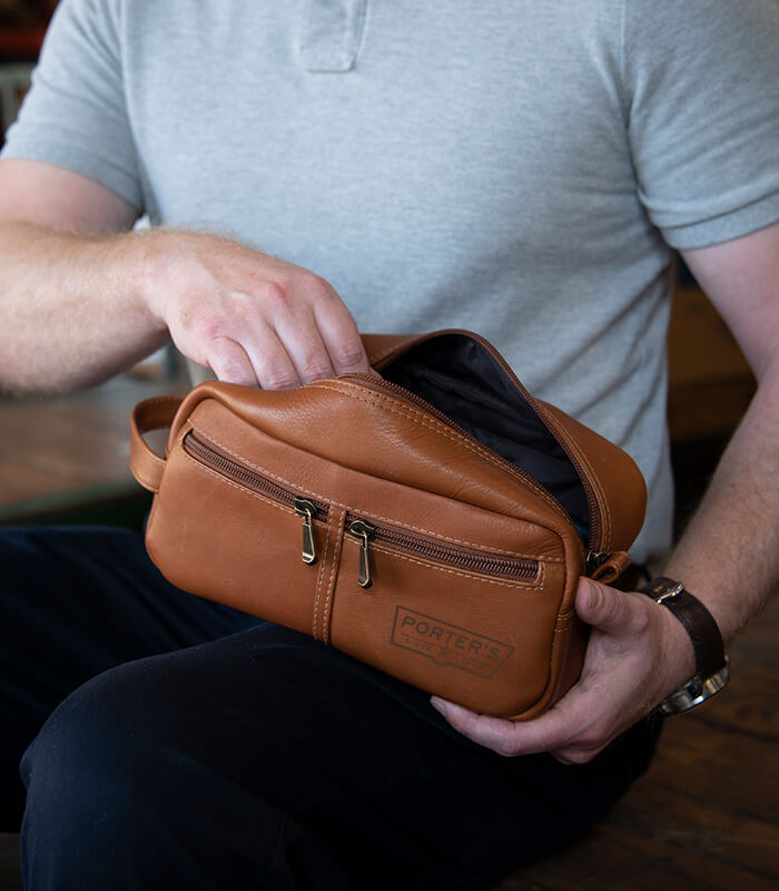 Leather Dopp kit with two front pockets