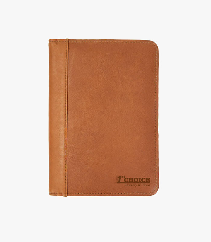 Small leather journal engraved with logo