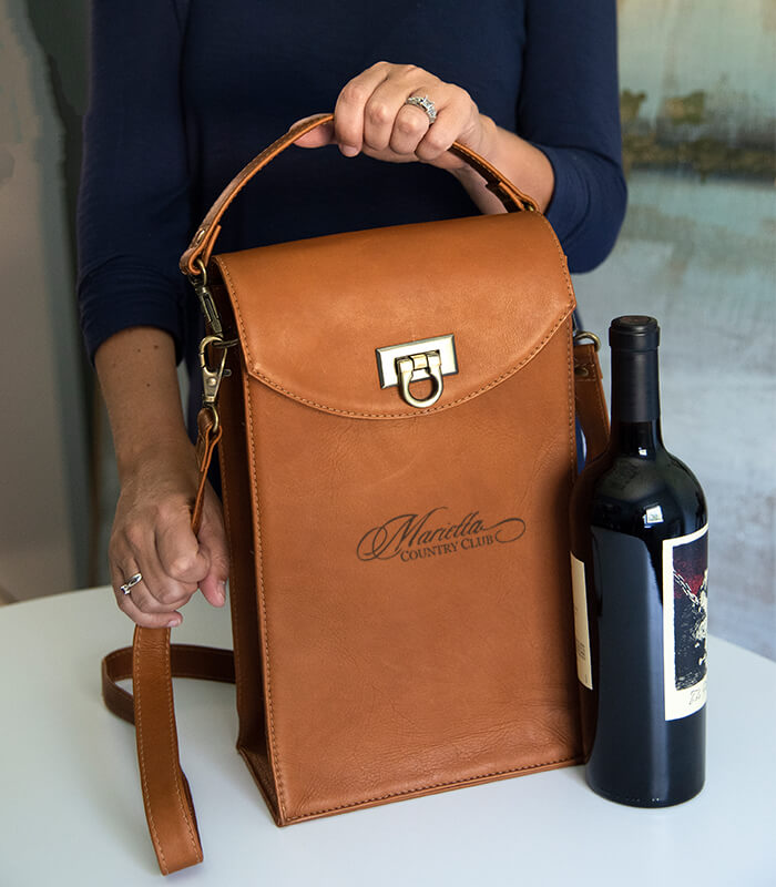 A 2 bottle Leather wine tote is perfect for bringing gifts to a party or picnic