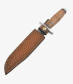 Stacked Leather Damasucs Knife front in sheath