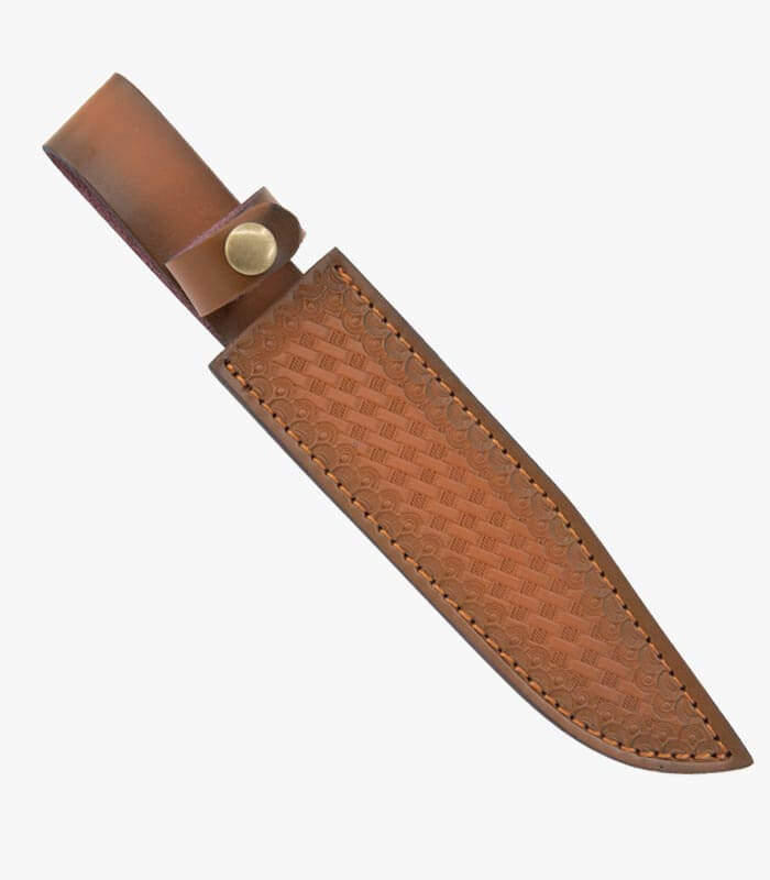 Stacked Leather Damasucs Knife back in sheath