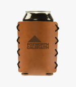 Leather can holder can be engraved with a logo